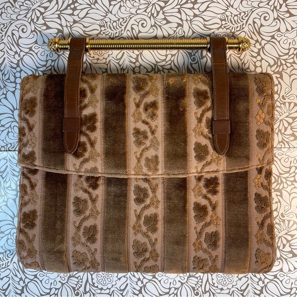 Bienen-Davis Vintage Architectural Dark Red Velvet & Black Leather Handbag - Picture 1 of 13